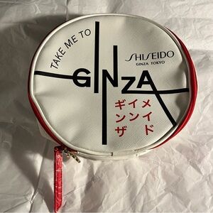 Shiseido Ginza Tokyo Cosmetic Bag Round Zipper Beauty Makeup White 7.5”x2.5”